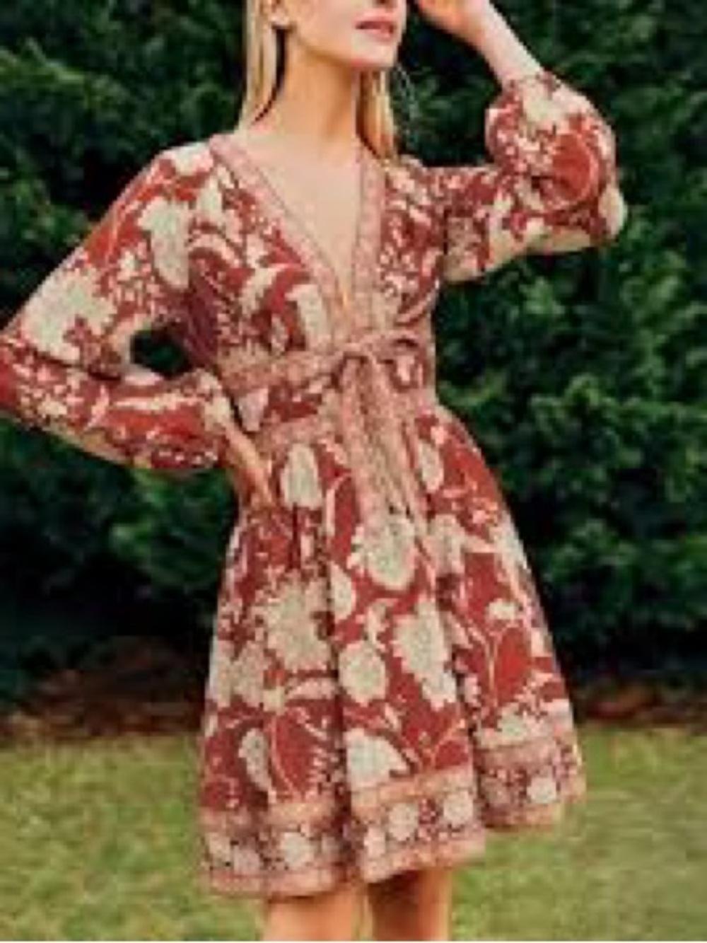 ANTONIO MELANI Normajean Floral Print Dress in Brick Red and Ivory